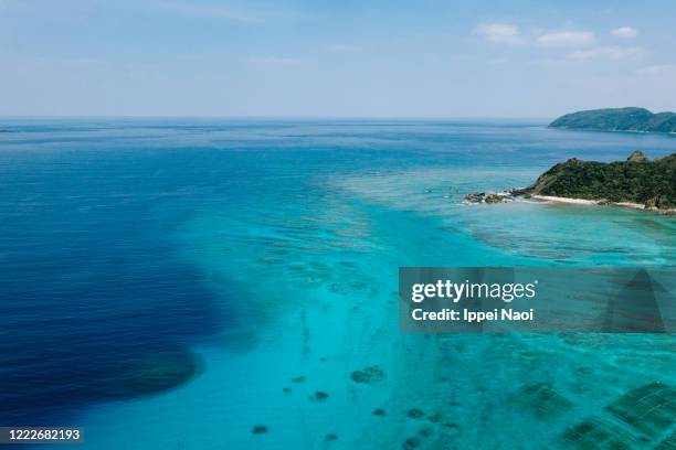 aerial view of turquoise water, amami oshima, japan - amami stockfoto's en -beelden