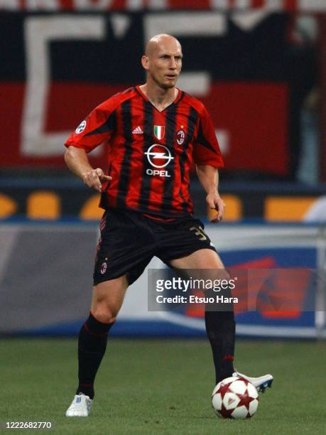 Jaap Stam of AC Milan in action during the Serie A match between AC Milan and Livorno at the Stadio Giuseppe Meazza on September 11, 2004 in Milan,...