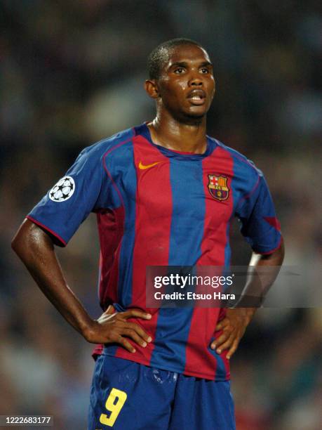 Samuel Eto'o of Barcelona in action during the UEFA Champions League Group F match between Barcelona and Shakhtar Donetsk at Camp Nou on September...