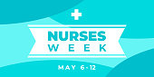 Nurses week. Vector horizontal banner for social media, Insta. National nurses day is celebrated from may 6 to 12. Greeting abstract illustration with text, ribbon and cross.