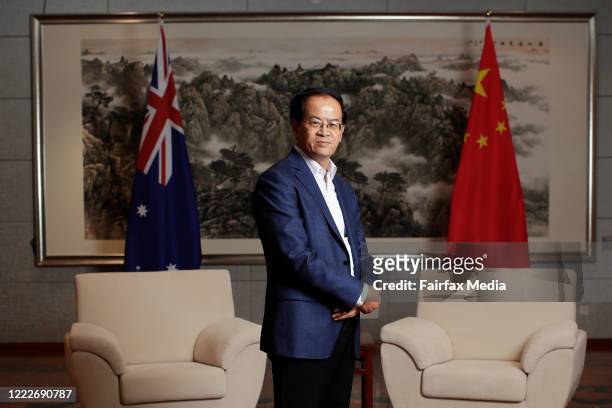 Chinese Ambassador to Australia, Cheng Jingye, is photographed at his official residence in Canberra after denouncing Australia's calls for an...