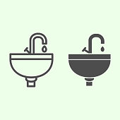 Sink line and solid icon. Wash basin or washstand with tap symbol symbol, outline style pictogram on white background. Home repair vector sign for web and mobile concept.