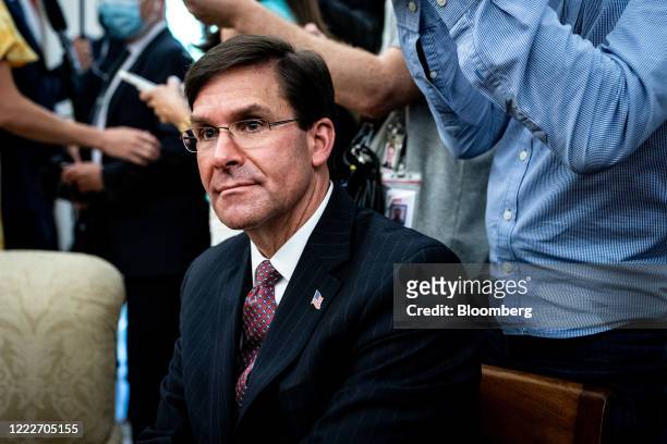 Mark Esper, U.S. Secretary of defense, attends a meeting in the Oval Office of the White House in Washington, D.C., U.S., on Wednesday, June 24,...