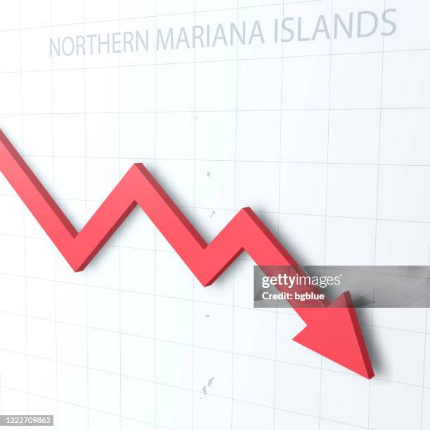 falling red arrow with the northern mariana islands map on the background - northern mariana islands stock illustrations