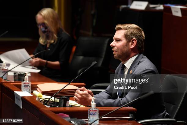 Rep. Eric Swalwell speaks during a House Judiciary Committee hearing on oversight of the Justice Department and a probe into the politicization of...