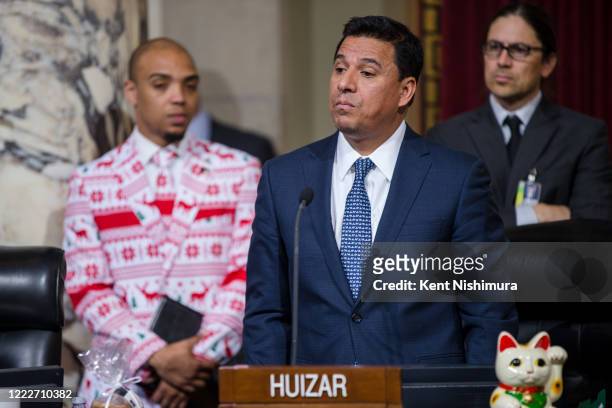 Los Angeles City Council member Jose Huizar, before the Los Angeles City Council votes on imposing a new fee on development to raise money for...