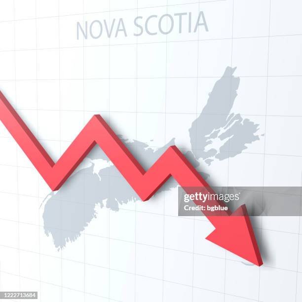 falling red arrow with the nova scotia map on the background - halifax stock illustrations