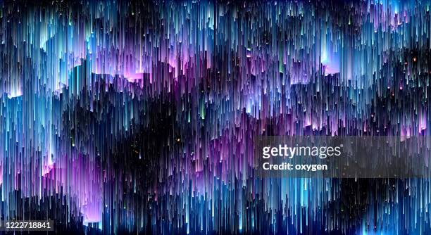 abstract distorted glitch texture ultra violet blue abstract glowing space stars futuristic background - problemen stockfoto's en -beelden