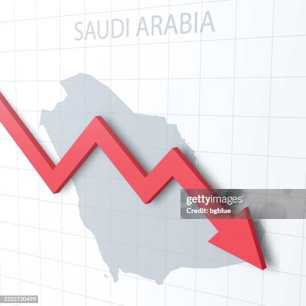 falling red arrow with the saudi arabia map on the background - riyadh stock illustrations