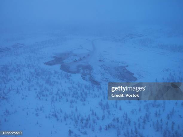 preparing space for a new drilling rig in the north of russia - siberia stock pictures, royalty-free photos & images