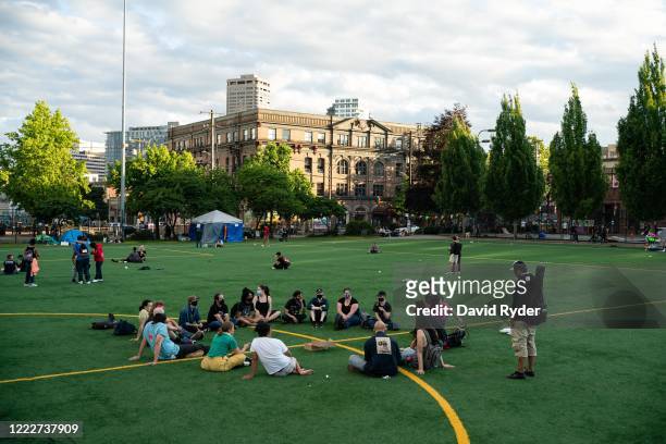 Demonstrators meet in Cal Anderson Park in the area known as the Capitol Hill Organized Protest on June 24, 2020 in Seattle, Washington. On Monday,...