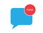 New sms or text notification in blue quote and red circle. Isolated bubble mail notice reminder. Illustration of unread message report. Email text inbox. Notification of sms. Vector EPS 10