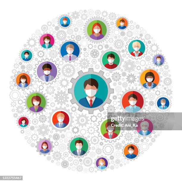 menschen in medizinischen gesichtsmasken - immune system stock-grafiken, -clipart, -cartoons und -symbole