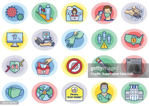 stockillustraties, clipart, cartoons en iconen met viruspreventie 02 kleurpictogrammen set - handschoen