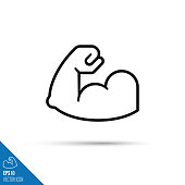 flexing muscles vector line icon