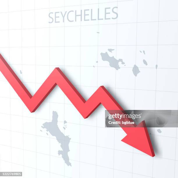 falling red arrow with the seychelles map on the background - seychelles stock illustrations