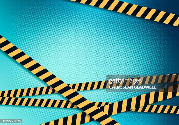 hazard tape on computer screen - cordon tape stock-fotos und bilder