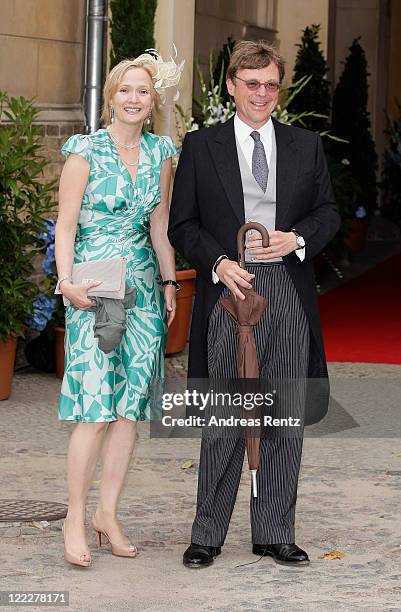 Prince Stephan Leopold zur Lippe and wife Countess Maria zu Solms-Laubach attend the religious wedding ceremony of Georg Friedrich Ferdinand Prince...