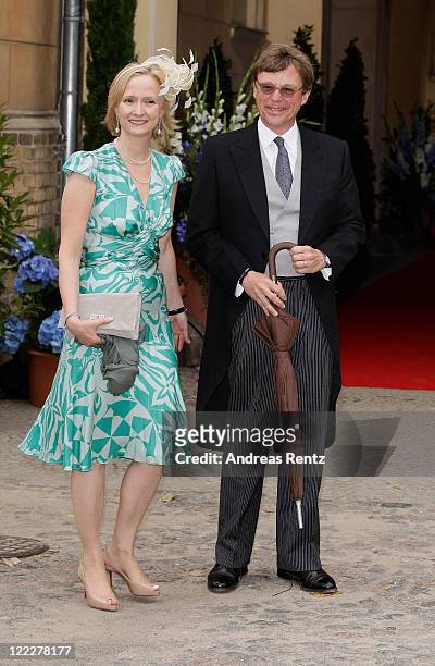 Prince Stephan Leopold zur Lippe and wife Countess Maria zu Solms-Laubach attend the religious wedding ceremony of Georg Friedrich Ferdinand Prince...