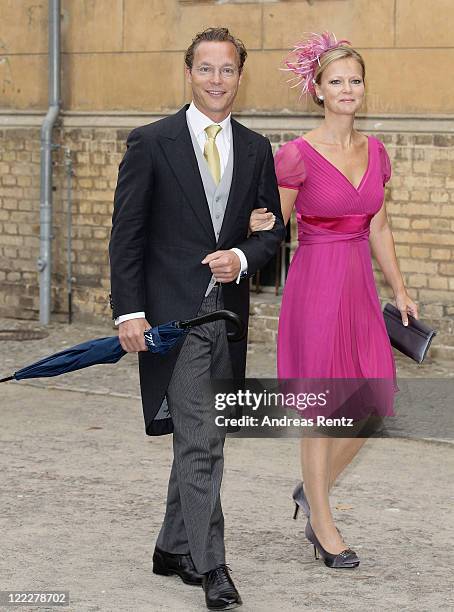 Prince Jaime Bernardo of Bourbon and sister Princess Maria Carolina Christina of Bourbon-Parma attend the religious wedding ceremony of Georg...