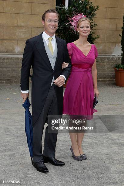 Prince Jaime Bernardo of Bourbon and sister Princess Maria Carolina Christina of Bourbon-Parma attend the religious wedding ceremony of Georg...