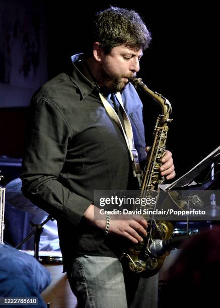 Italian jazz saxophonist Carlo Conti performs live on stage at 606 Club in Chelsea, London on 26th June 2013.