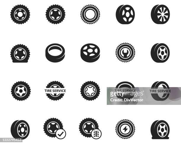 ilustraciones, imágenes clip art, dibujos animados e iconos de stock de conjunto de iconos de neumáticos - wheel