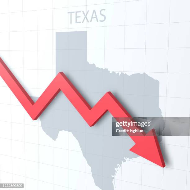 falling red arrow with the texas map on the background - austin stock illustrations