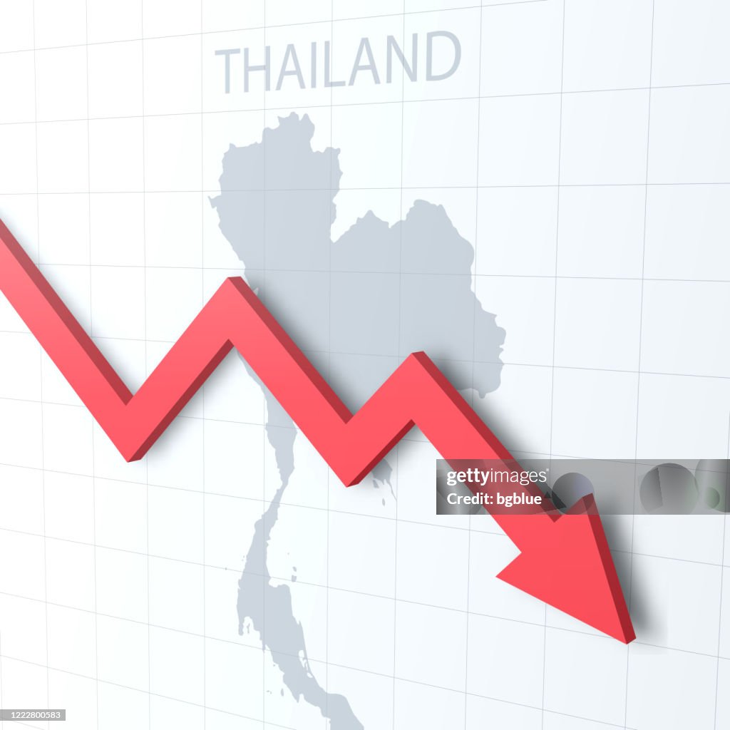Falling red arrow with the Thailand map on the background