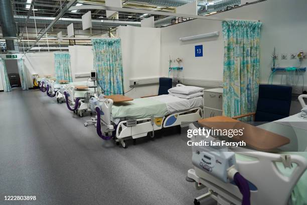 General view of beds in ward 6 at the new NHS Nightingale North East hospital opened in response to the coronavirus pandemic on May 04, 2020 in...