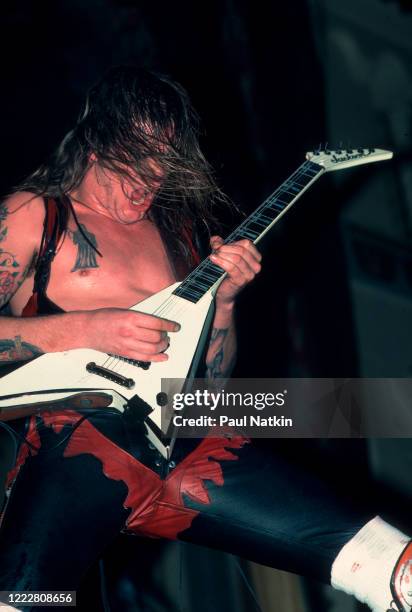 American Heavy Metal musician Chris Holmes, of the group WASP, performs onstage at the Aragon Ballroom, Chicago, Illinois, February 6, 1987.