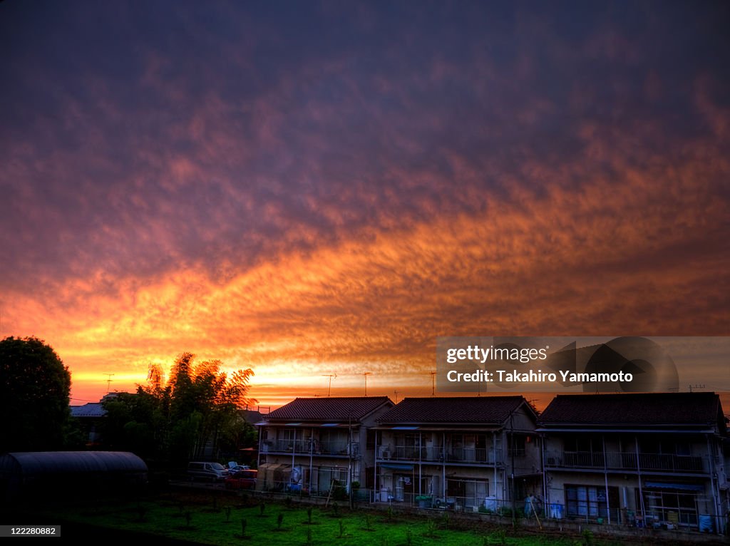 Sunset sky over  residential area in Tokyo