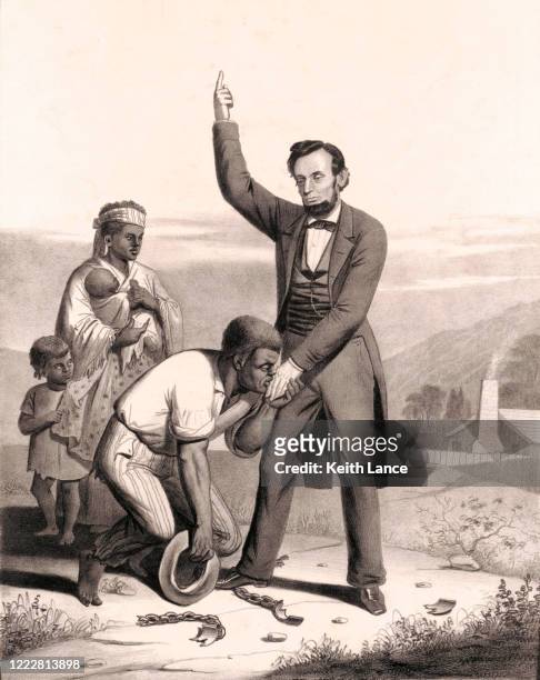 abraham lincoln frees the slaves - abolitionism anti slavery movement stock illustrations