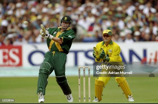 Lance Klusener of South Africa on his way to 36 against Australia in the World Cup Super Six match at Headingley in Leeds , England. Australia won by...