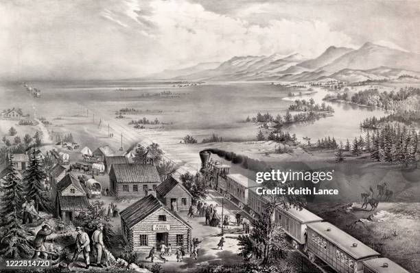 american westward expansion - old west town stock illustrations