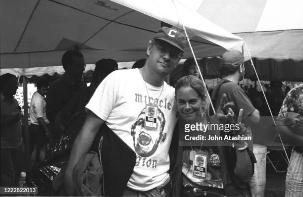 Hartford Courant rock critic Roger Catlin and photographer Paula Bronstein are shown on site at Woodstock 94 in Saugerties, New York on August 13,...