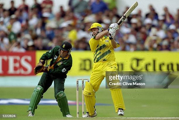 Steve Waugh of Australia during his matchwinning unbeaten 120 against South Africa in the World Cup Super Six match at Headingley in Leeds , England....