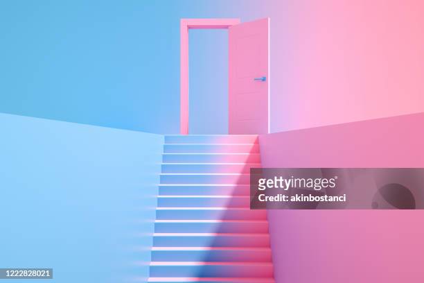階段からドアへ、成功コンセプトのはしご - 階段　のぼる ストックフォトと画像
