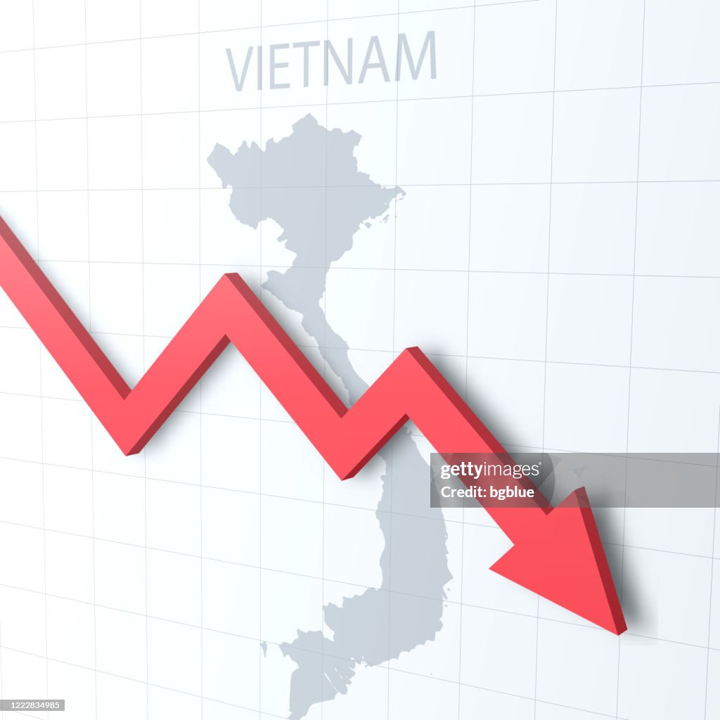 Falling red arrow with the Vietnam map on the background