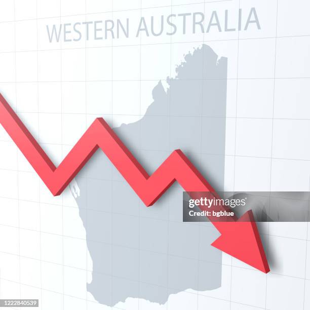 falling red arrow with the western australia map on the background - perth stock illustrations
