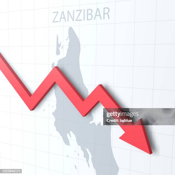 falling red arrow with the zanzibar map on the background - zanzibar town stock illustrations