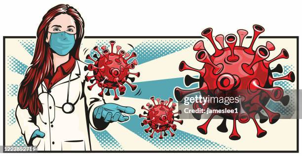 female doctor holding virus bacteria - woman protective face mask stock illustrations
