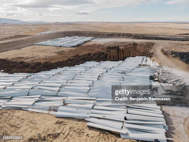 January 9, 2020: Pieces of wind turbine blades are buried in the Casper Regional Landfill in Casper, Wyoming. Around 8,000 wind turbine blades will...