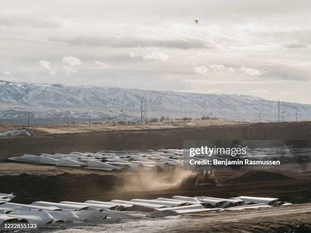 January 9, 2020: Pieces of wind turbine blades are buried in the Casper Regional Landfill in Casper, Wyoming. Around 8,000 wind turbine blades will...