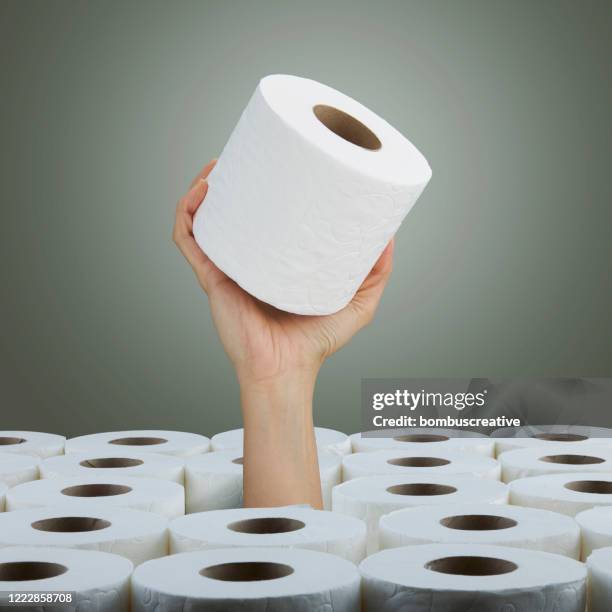 woman hand with roll of toilet paper - toilet paper stock pictures, royalty-free photos & images