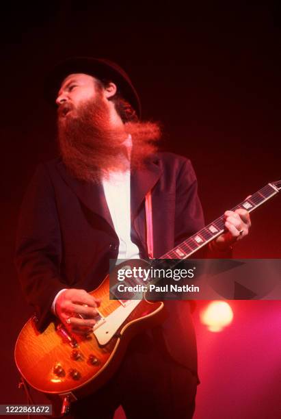 American Rock musician Billy Gibbons, of the group ZZ Top, performs onstage at the Aragon Ballroom, Chicago, Illinois, March 14, 1980.
