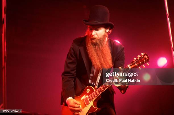 American Rock musician Billy Gibbons, of the group ZZ Top, performs onstage at the Aragon Ballroom, Chicago, Illinois, March 14, 1980.