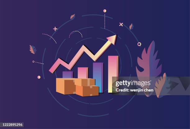 express box and data chart, data analysis of express market, e-commerce graphics - carton stock illustrations