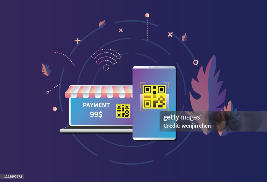 Orq Code Mobile Phone Scans Qr Code To Place Order On Laptop No Cash Transaction ...