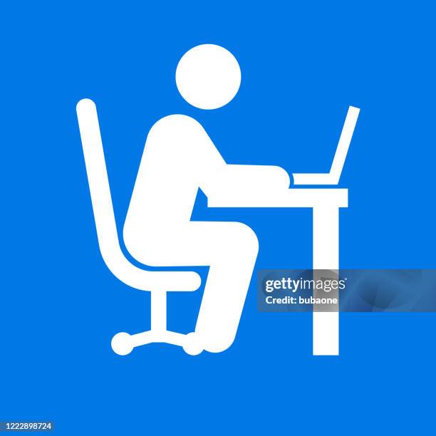 man working on a laptop computer icon - man using computer at home stock illustrations